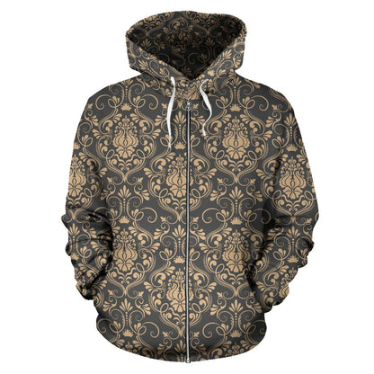 Damask Elegant Luxury Print Pattern Zip Up Hoodie