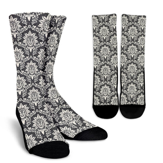 Damask Elegant Print Pattern Crew Socks