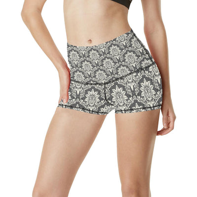 Damask Elegant Print Pattern High Waisted Spandex Shorts-JTAMIGO.COM