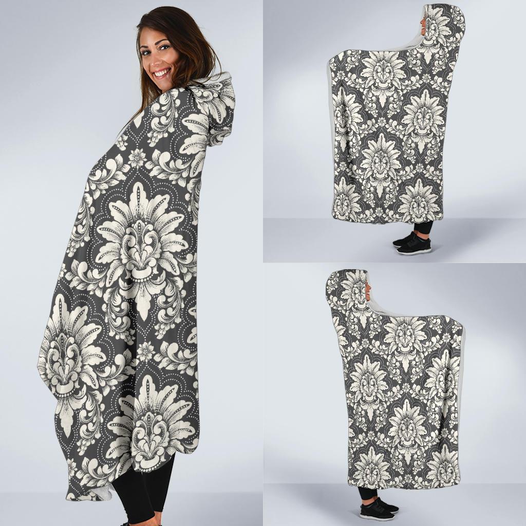 Damask Elegant Print Pattern Hooded Blanket-JTAMIGO.COM
