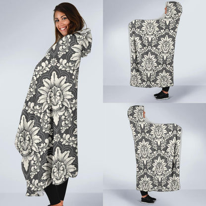 Damask Elegant Print Pattern Hooded Blanket-JTAMIGO.COM