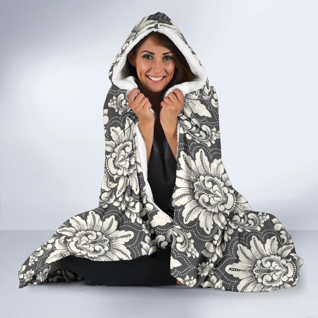Damask Elegant Print Pattern Hooded Blanket-JTAMIGO.COM