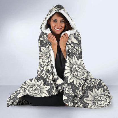 Damask Elegant Print Pattern Hooded Blanket-JTAMIGO.COM
