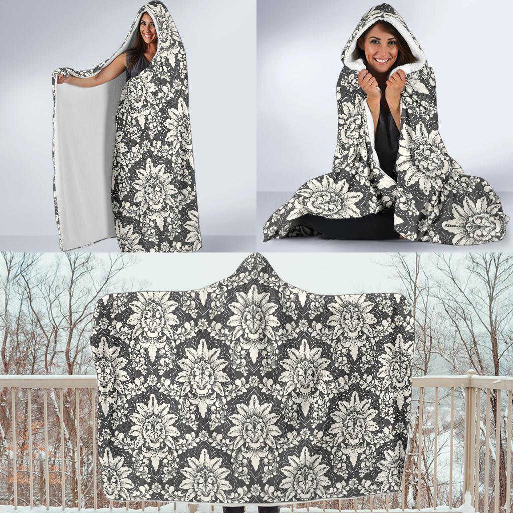 Damask Elegant Print Pattern Hooded Blanket-JTAMIGO.COM