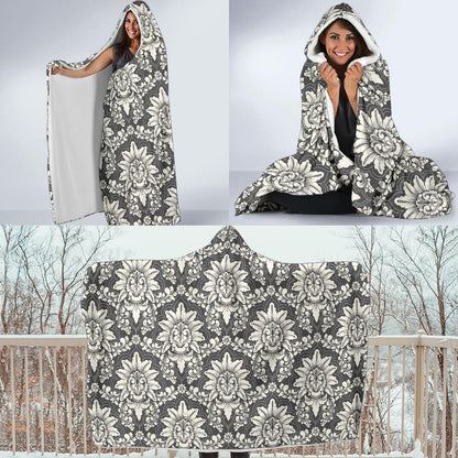 Damask Elegant Print Pattern Hooded Blanket-JTAMIGO.COM