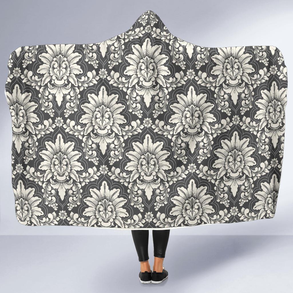 Damask Elegant Print Pattern Hooded Blanket-JTAMIGO.COM