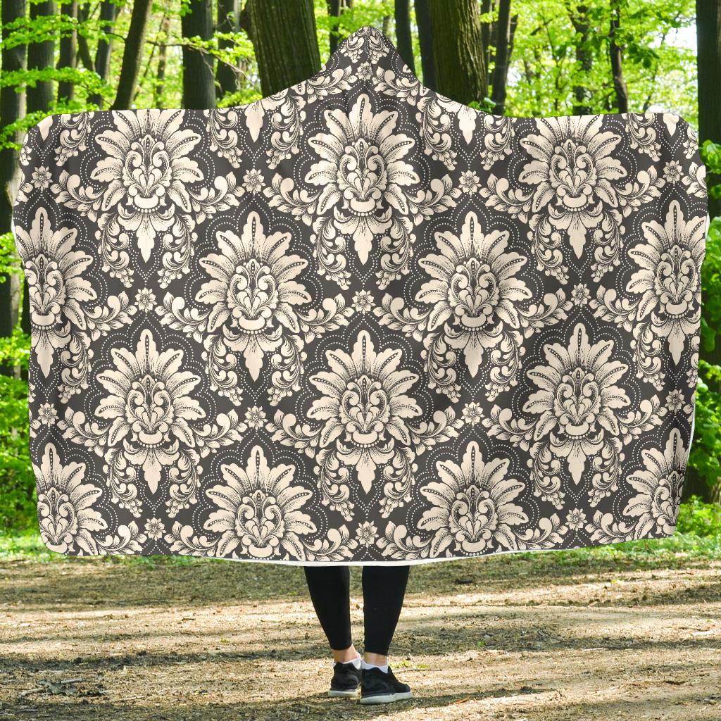 Damask Elegant Print Pattern Hooded Blanket-JTAMIGO.COM
