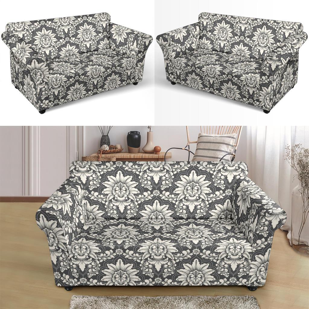 Damask Elegant Print Pattern Loveseat Slipcover-JTAMIGO.COM