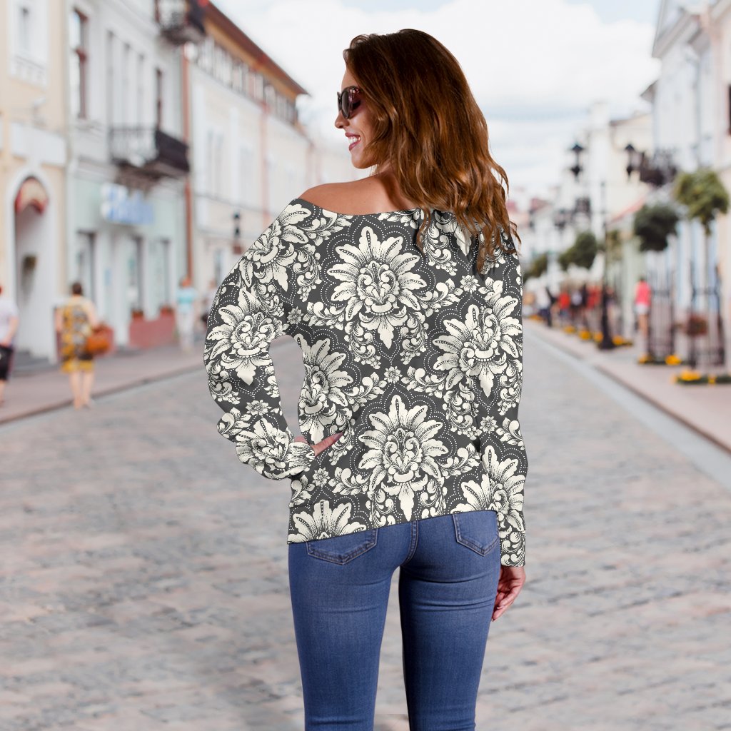 Damask Elegant Print Pattern Off Shoulder Sweatshirt