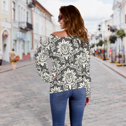Damask Elegant Print Pattern Off Shoulder Sweatshirt