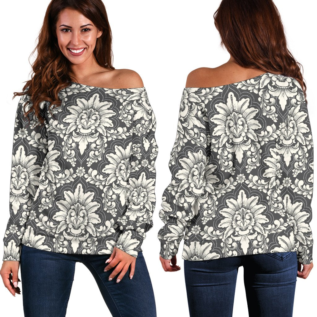 Damask Elegant Print Pattern Off Shoulder Sweatshirt