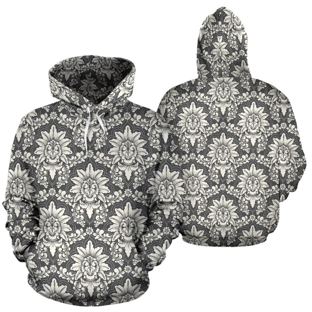 Damask Elegant Print Pattern Pullover Hoodie