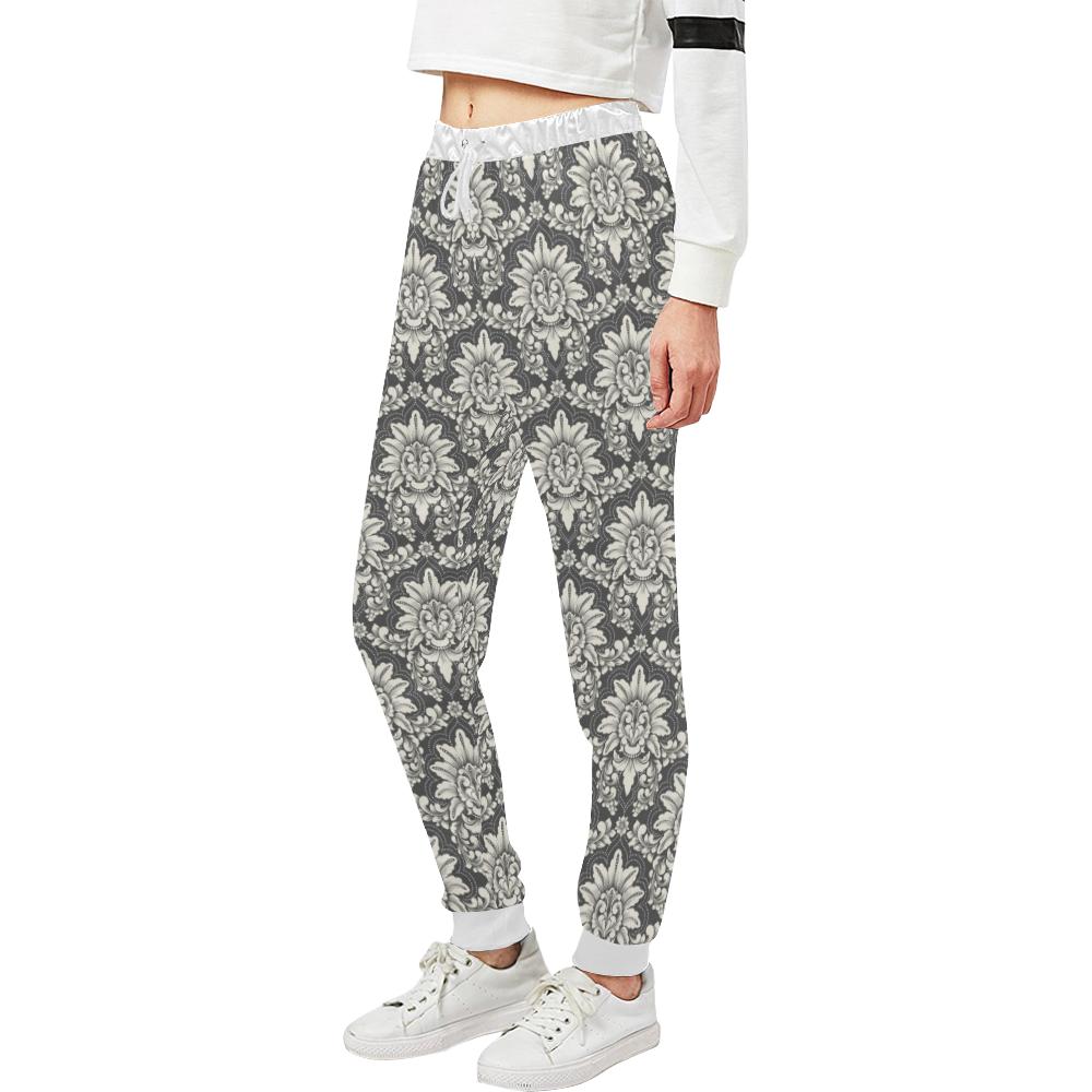 Damask Elegant Print Pattern Unisex Casual Sweatpants (Model L11)-JTAMIGO.COM