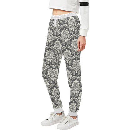 Damask Elegant Print Pattern Unisex Casual Sweatpants (Model L11)-JTAMIGO.COM