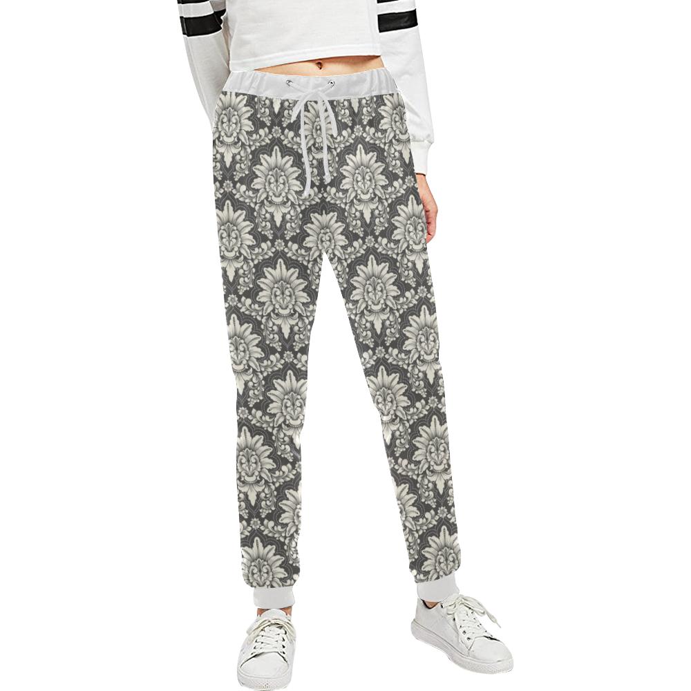 Damask Elegant Print Pattern Unisex Casual Sweatpants (Model L11)-JTAMIGO.COM