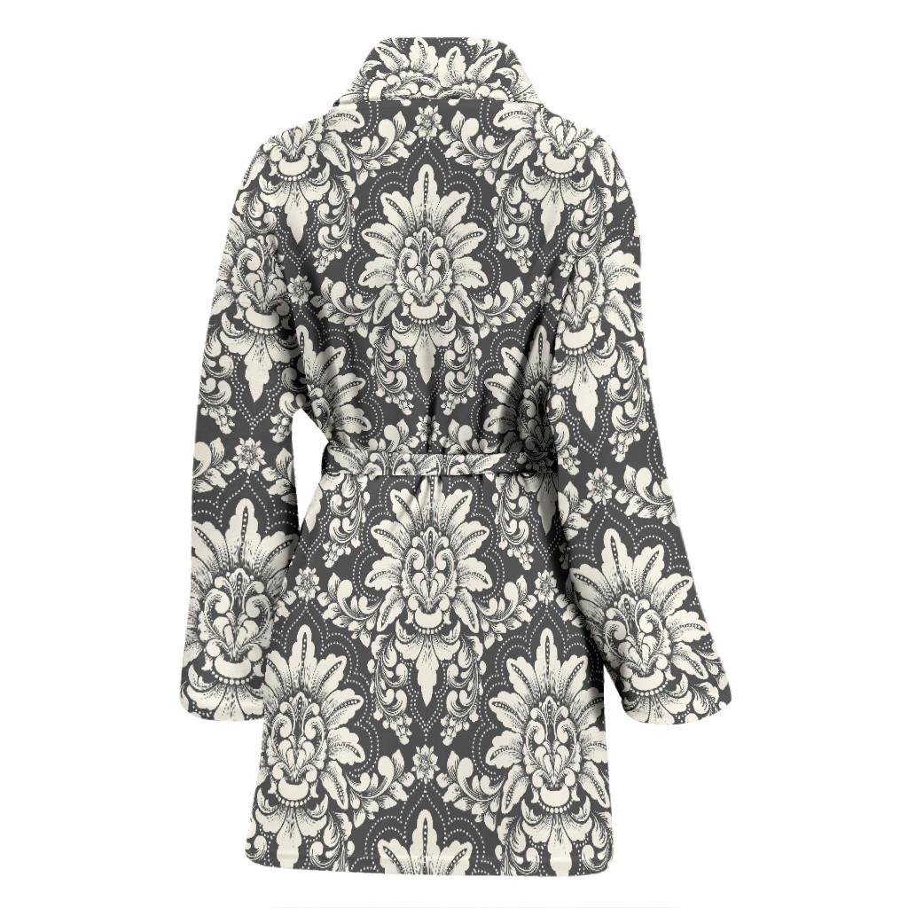 Damask Elegant Print Pattern Women Bath Robe-JTAMIGO.COM