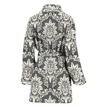 Damask Elegant Print Pattern Women Bath Robe-JTAMIGO.COM