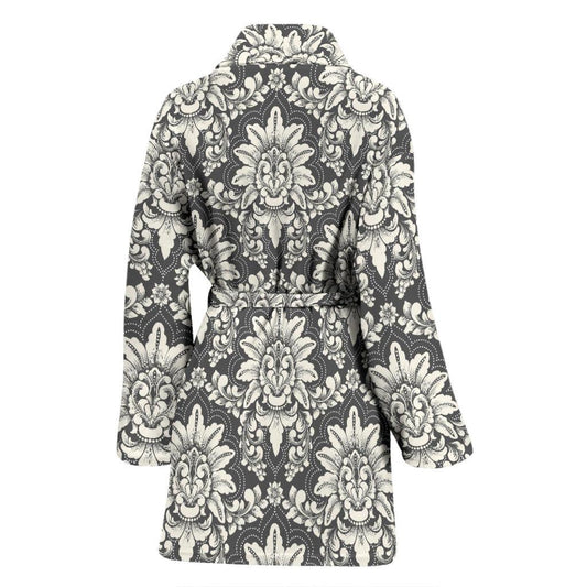 Damask Elegant Print Pattern Women Bath Robe-JTAMIGO.COM