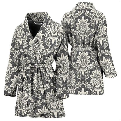 Damask Elegant Print Pattern Women Bath Robe-JTAMIGO.COM