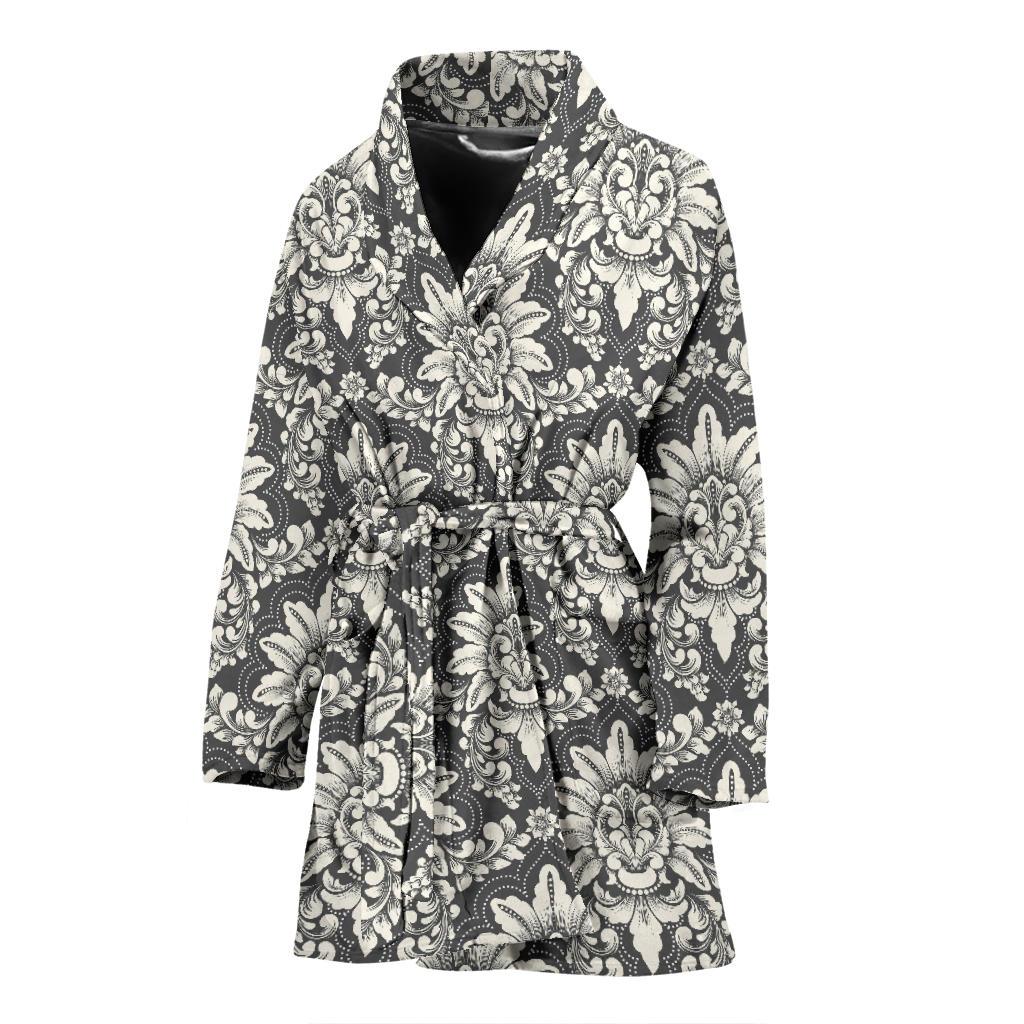 Damask Elegant Print Pattern Women Bath Robe-JTAMIGO.COM