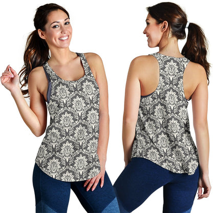 Damask Elegant Print Pattern Women Racerback Tank Top