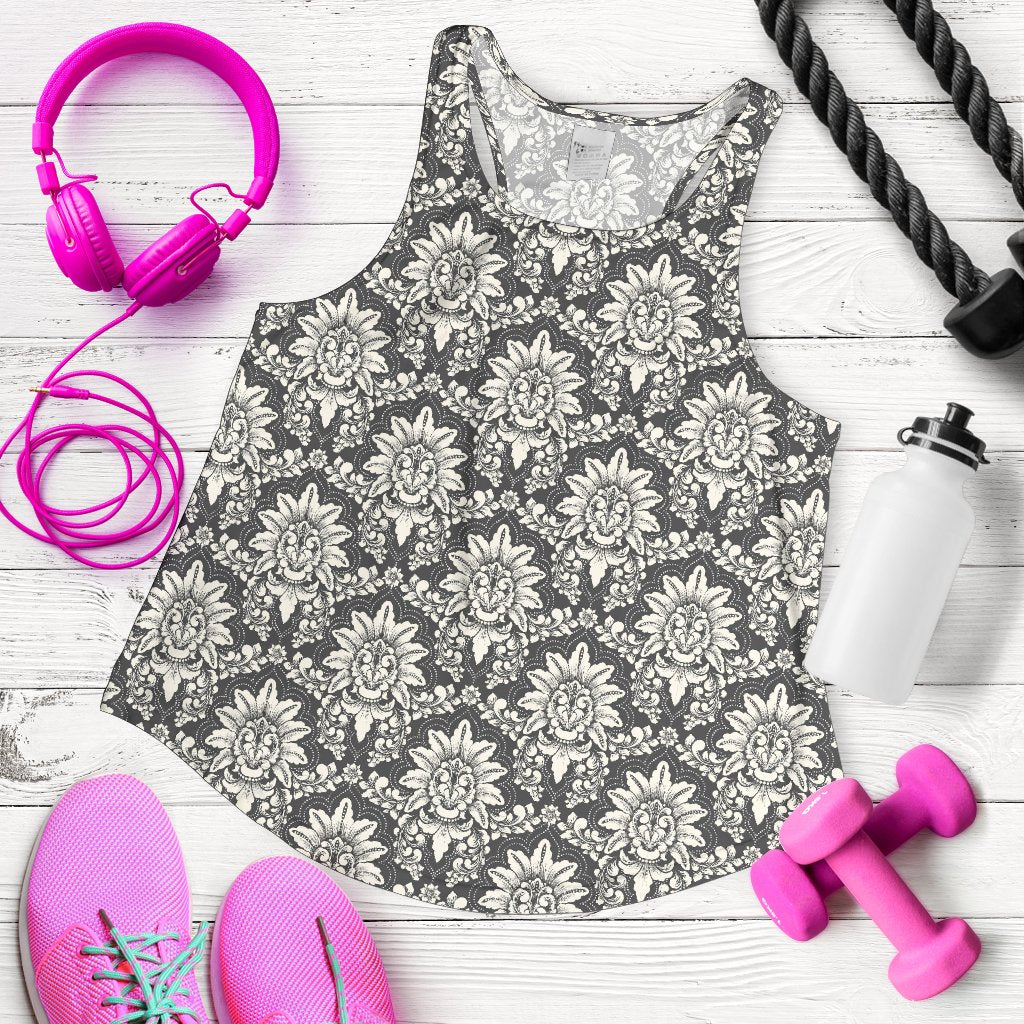 Damask Elegant Print Pattern Women Racerback Tank Top