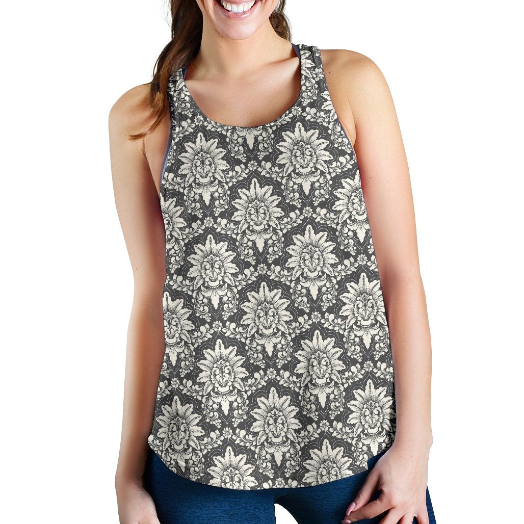 Damask Elegant Print Pattern Women Racerback Tank Top