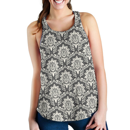 Damask Elegant Print Pattern Women Racerback Tank Top