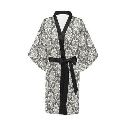 Damask Elegant Print Pattern Women Short Kimono Robe