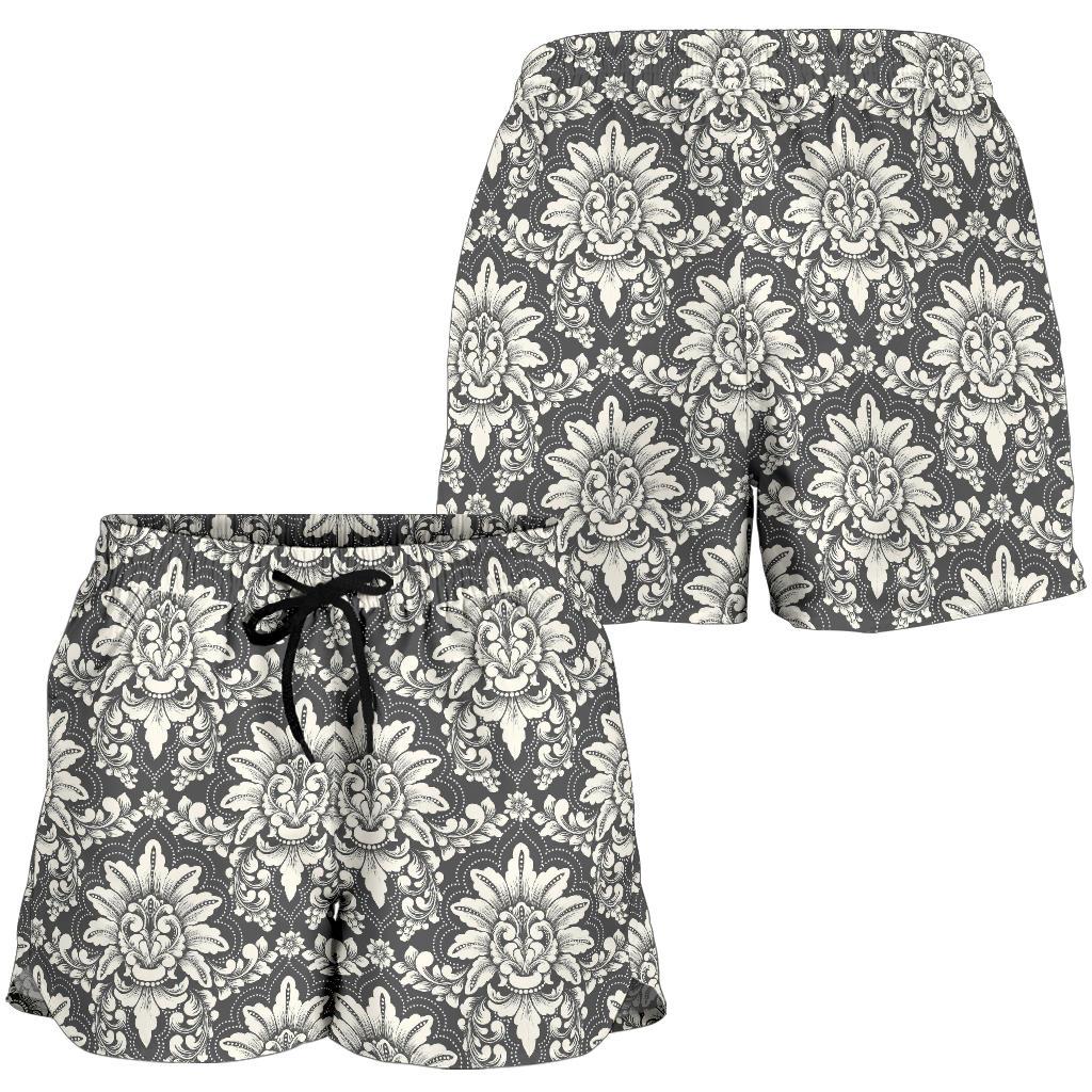 Damask Elegant Print Pattern Women Shorts-JTAMIGO.COM