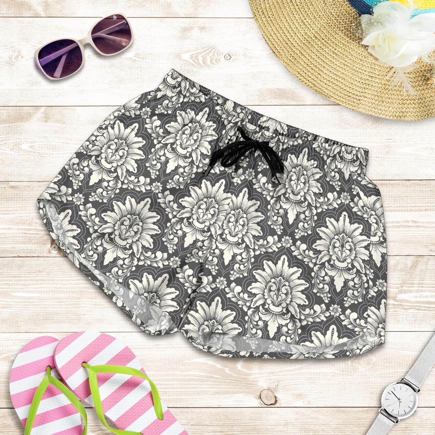 Damask Elegant Print Pattern Women Shorts-JTAMIGO.COM