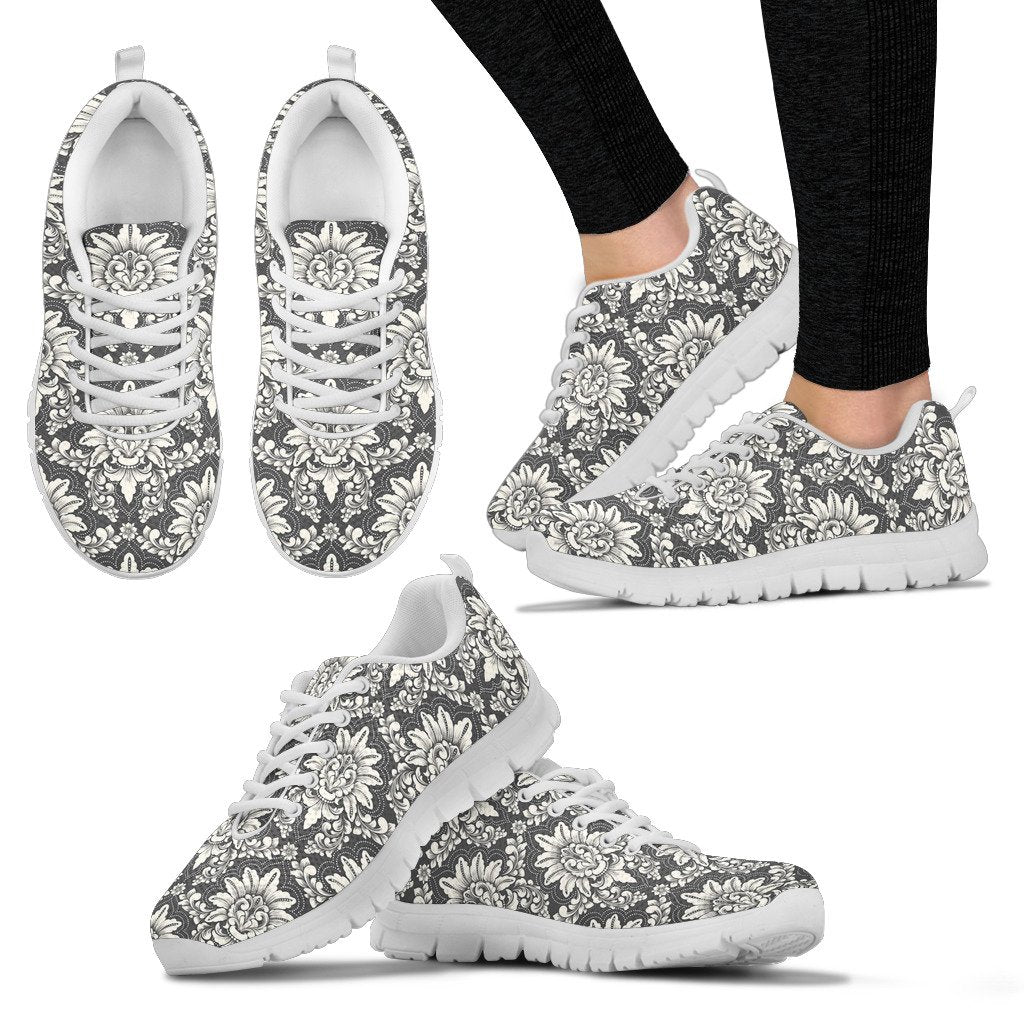 Damask Elegant Print Pattern Women Sneakers Shoes