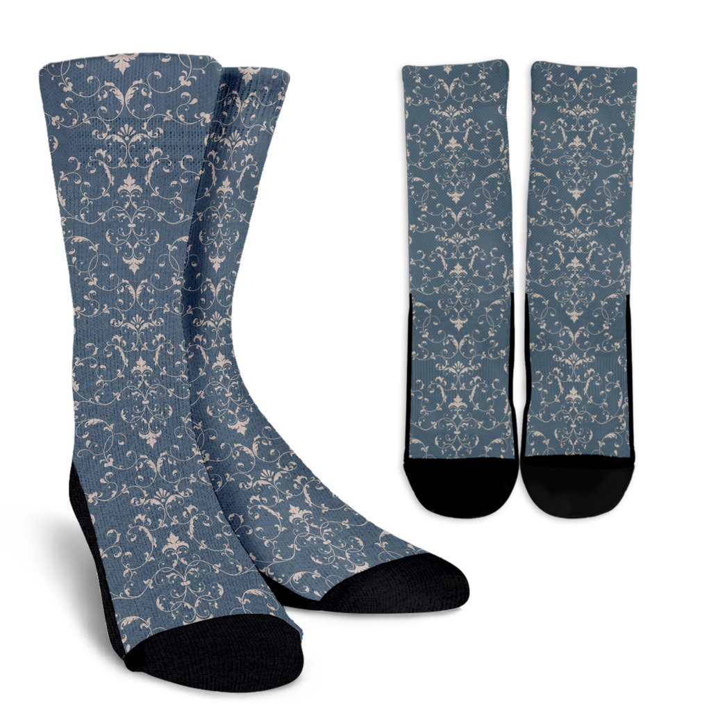 Damask Elegant Teal Print Pattern Crew Socks