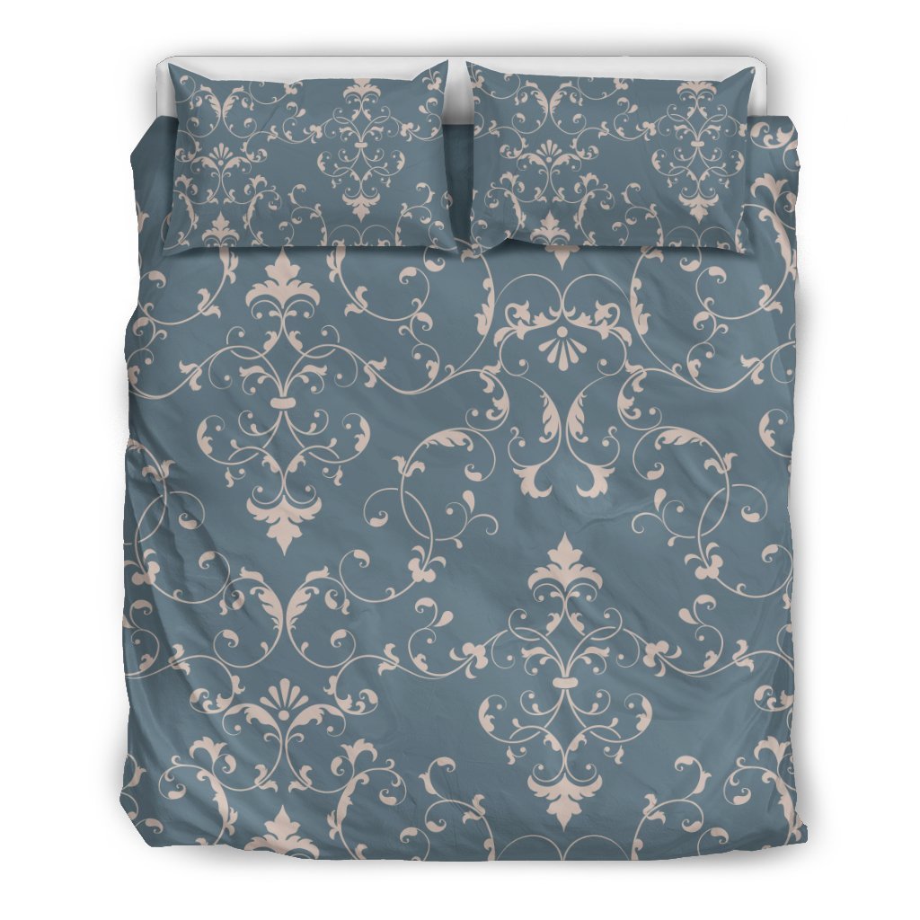 Damask Elegant Teal Print Pattern Duvet Cover Bedding Set