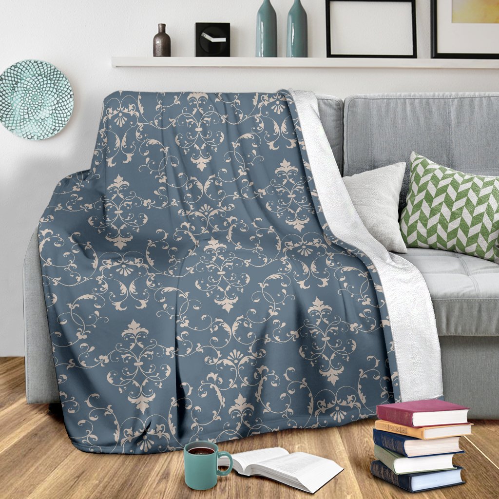 Damask Elegant Teal Print Pattern Fleece Blanket