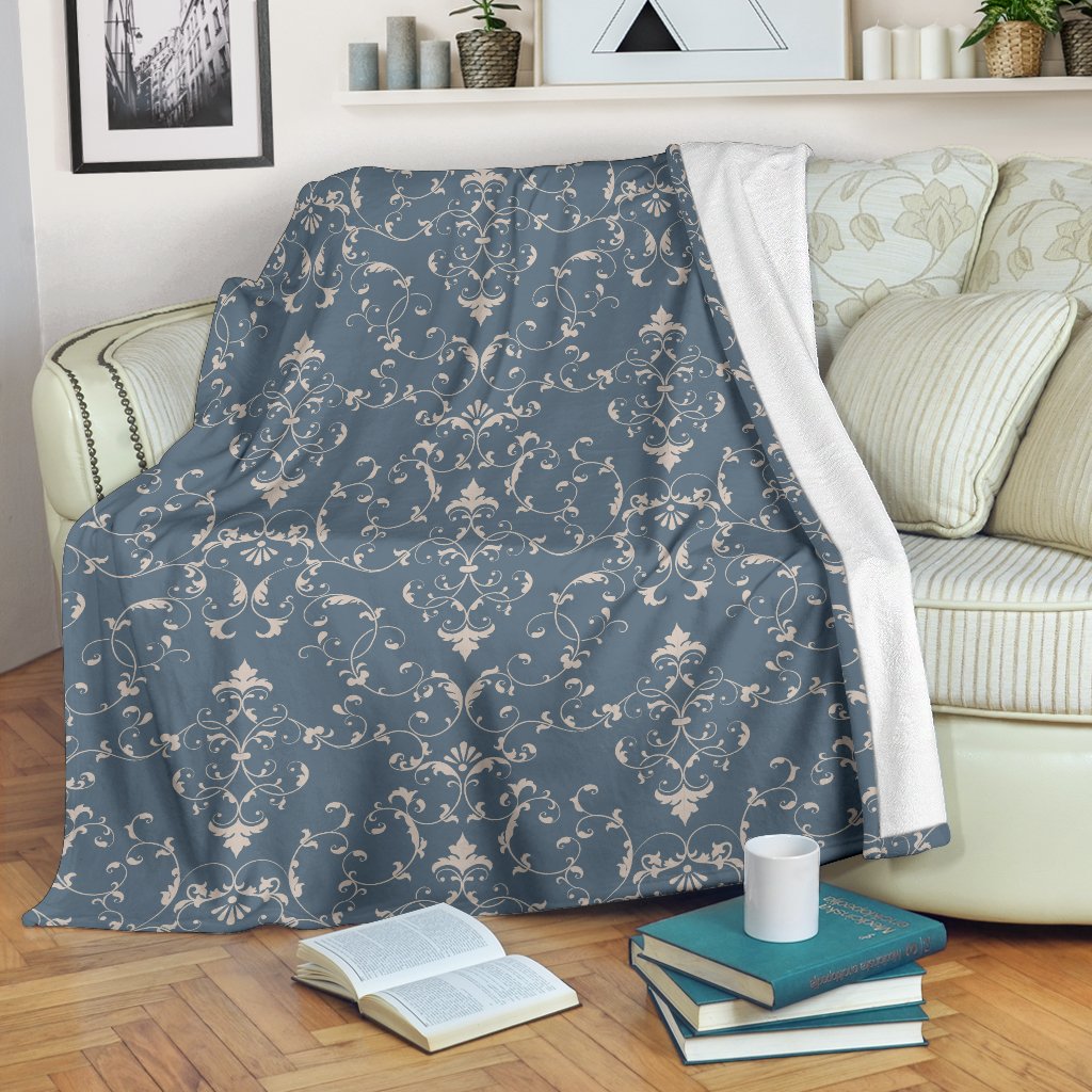 Damask Elegant Teal Print Pattern Fleece Blanket