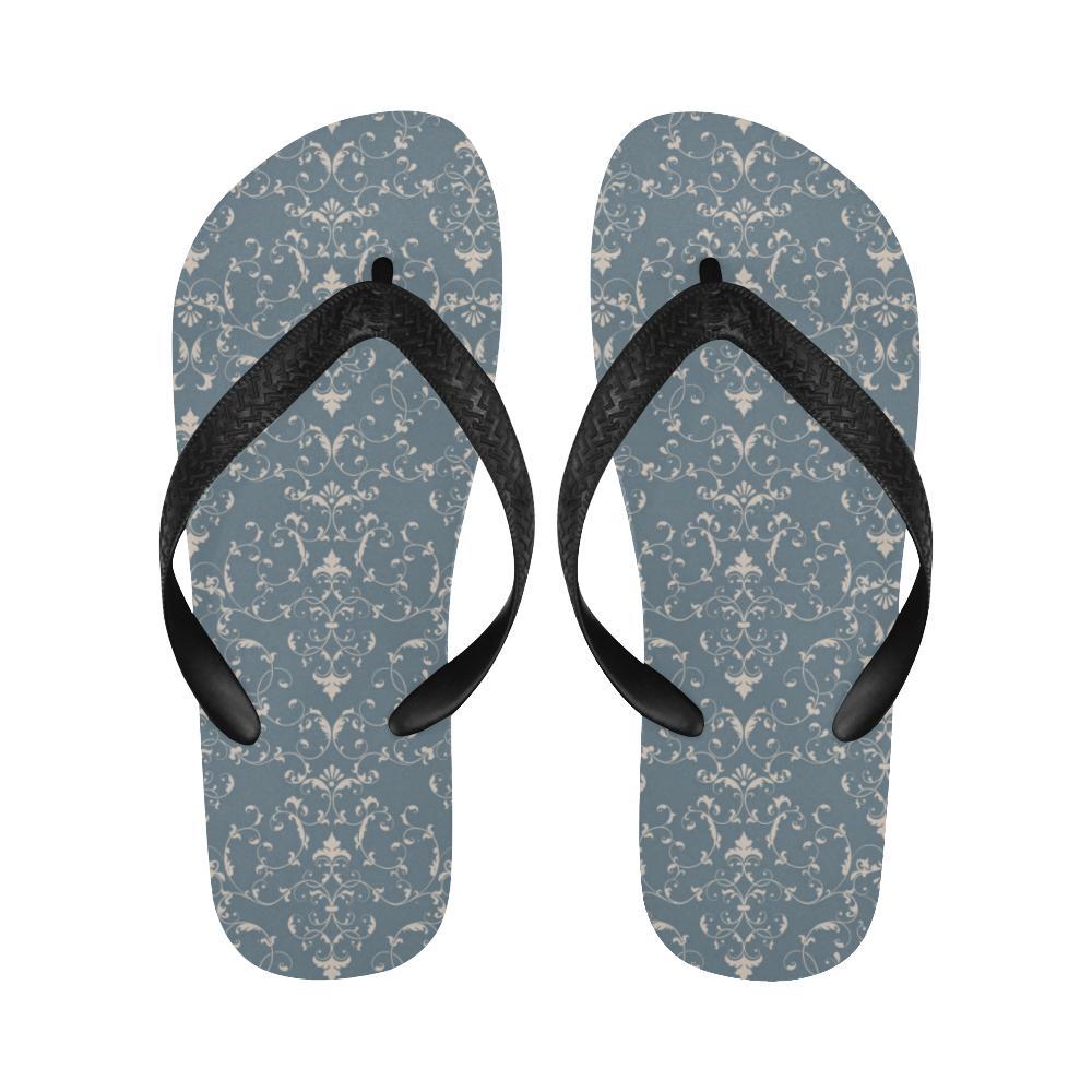Damask Elegant Teal Print Pattern Flip Flops-JTAMIGO.COM