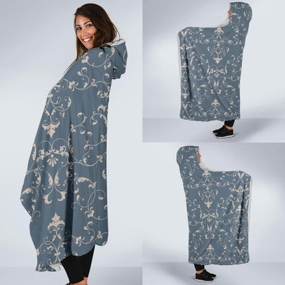 Damask Elegant Teal Print Pattern Hooded Blanket-JTAMIGO.COM