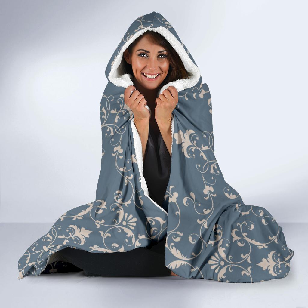 Damask Elegant Teal Print Pattern Hooded Blanket-JTAMIGO.COM