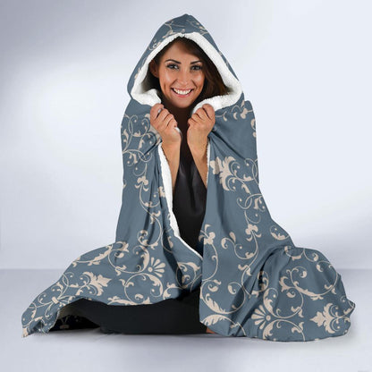 Damask Elegant Teal Print Pattern Hooded Blanket-JTAMIGO.COM