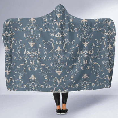 Damask Elegant Teal Print Pattern Hooded Blanket-JTAMIGO.COM