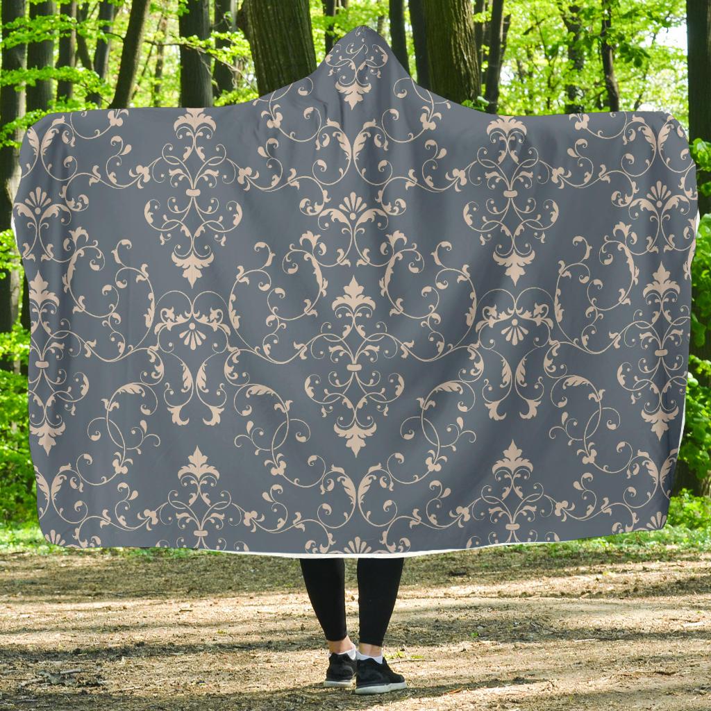 Damask Elegant Teal Print Pattern Hooded Blanket-JTAMIGO.COM