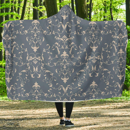 Damask Elegant Teal Print Pattern Hooded Blanket-JTAMIGO.COM