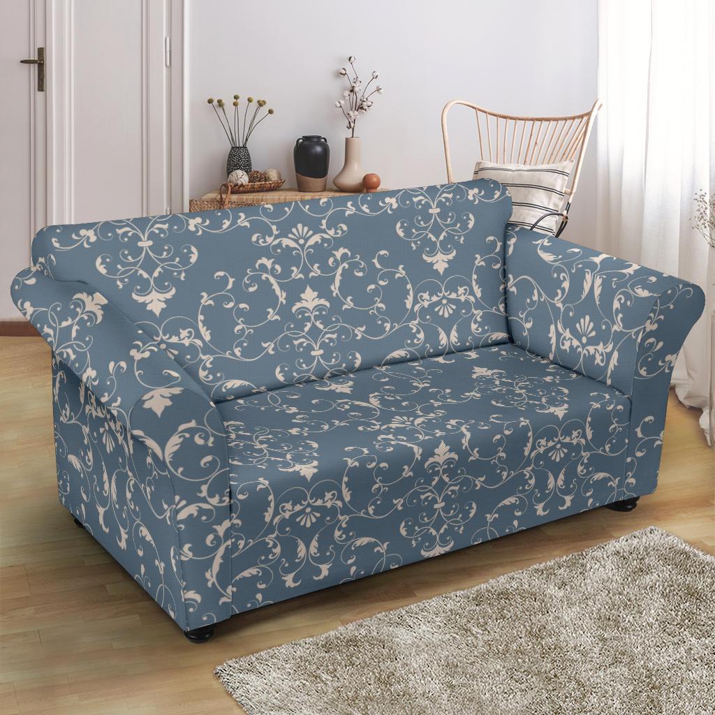 Damask Elegant Teal Print Pattern Loveseat Slipcover-JTAMIGO.COM