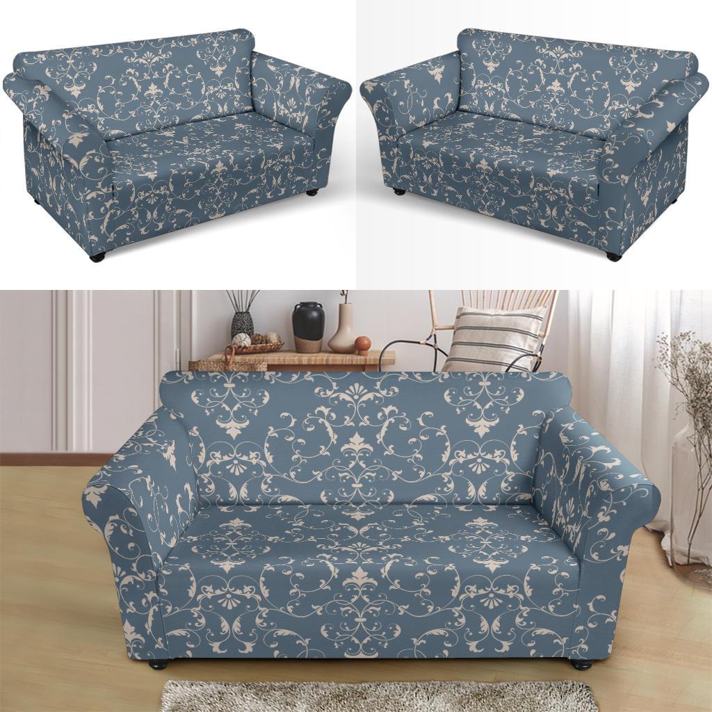 Damask Elegant Teal Print Pattern Loveseat Slipcover-JTAMIGO.COM