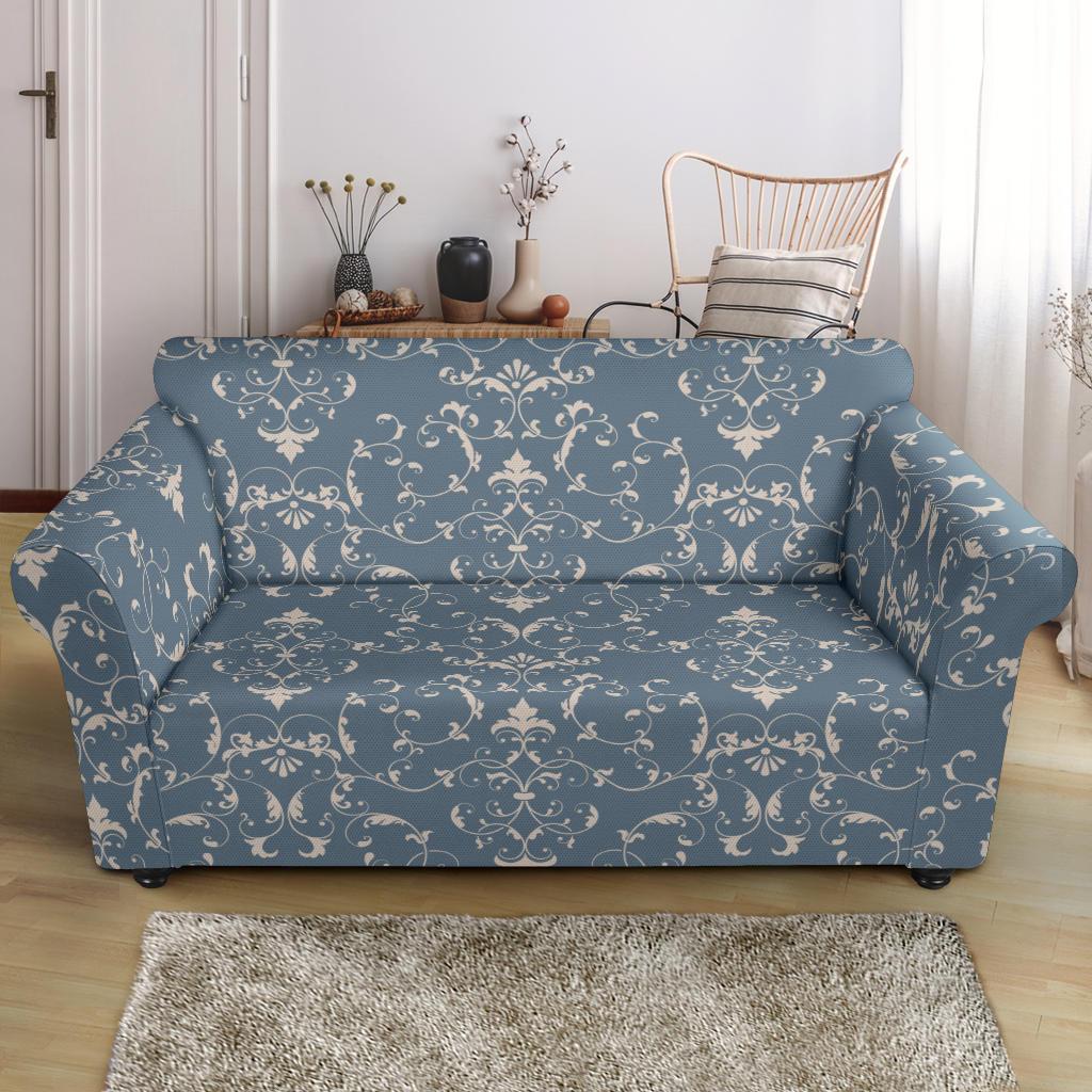 Damask Elegant Teal Print Pattern Loveseat Slipcover-JTAMIGO.COM