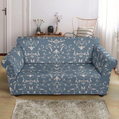 Damask Elegant Teal Print Pattern Loveseat Slipcover-JTAMIGO.COM