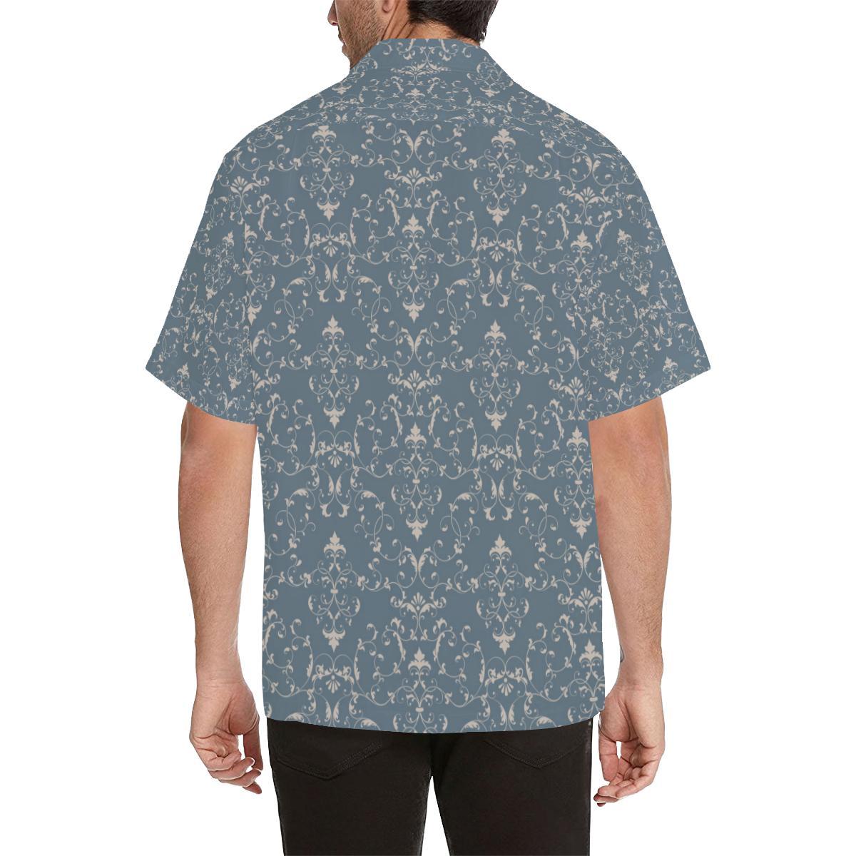 Damask Elegant Teal Print Pattern Men Aloha Hawaiian Shirt