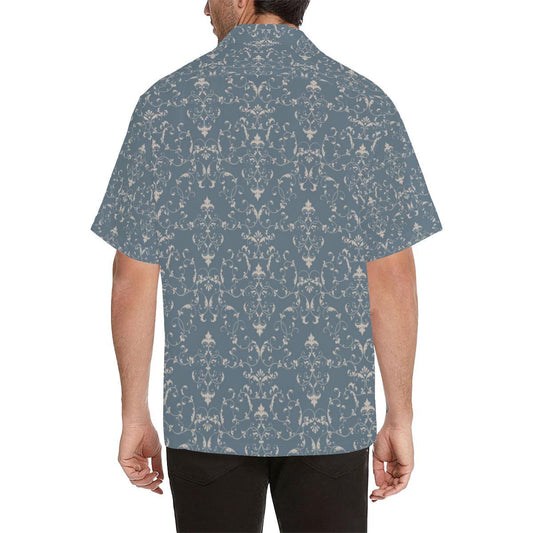 Damask Elegant Teal Print Pattern Men Aloha Hawaiian Shirt