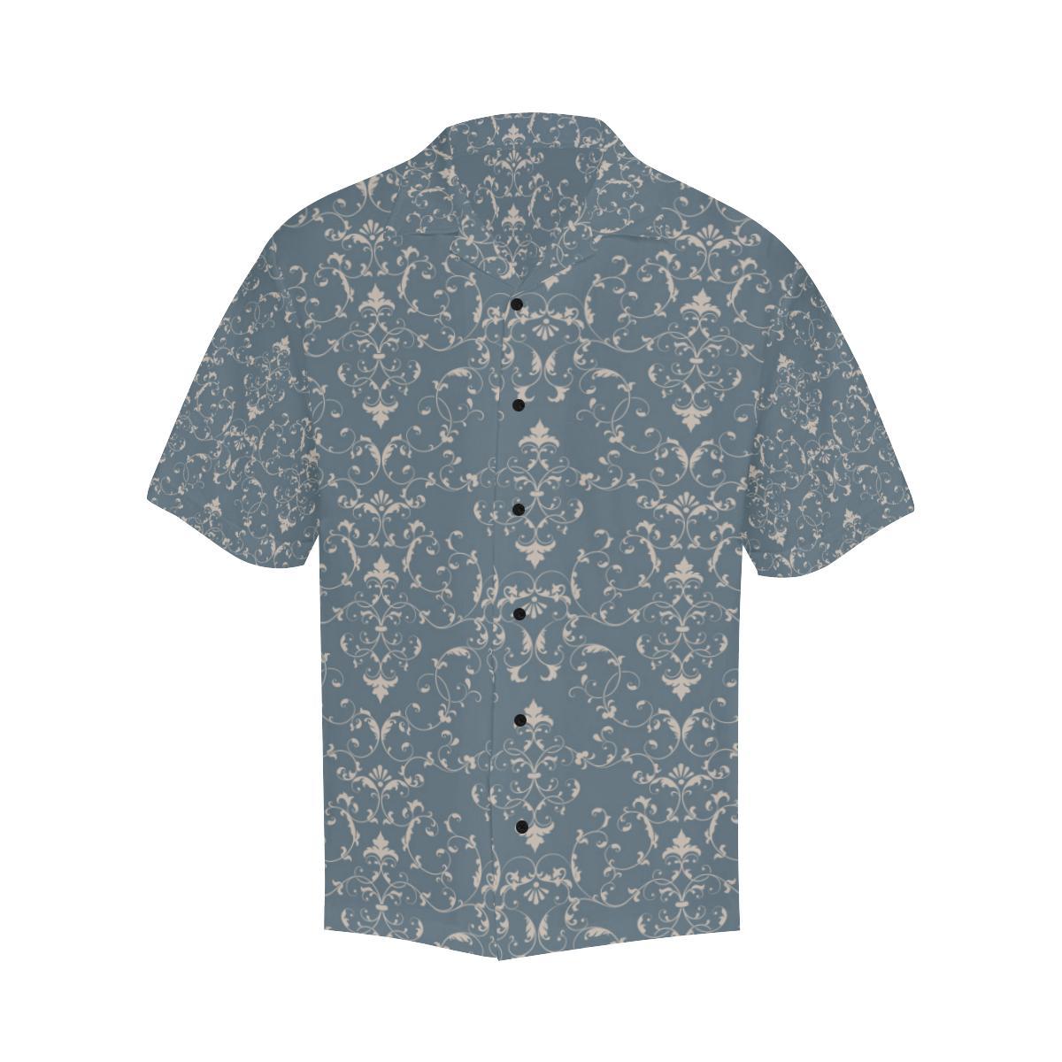 Damask Elegant Teal Print Pattern Men Aloha Hawaiian Shirt